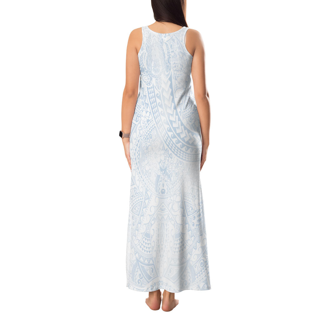Hawaiian Turtles and Leis Tank Maxi Dress Tribal Kakau Pattern Airy White Blue Cloud Vibe LT03 - Polynesian Pride