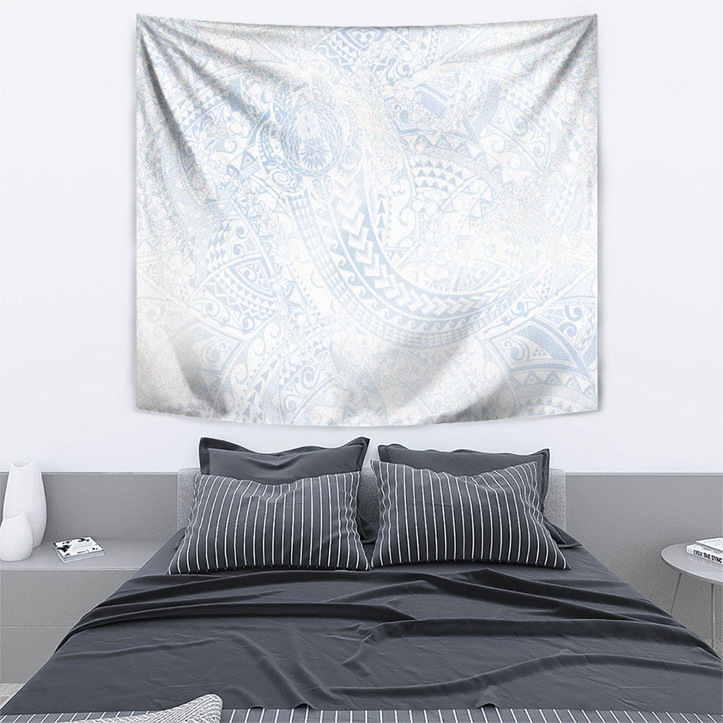 Hawaiian Turtles and Leis Tapestry Tribal Kakau Pattern Airy White Blue Cloud Vibe LT03 - Polynesian Pride