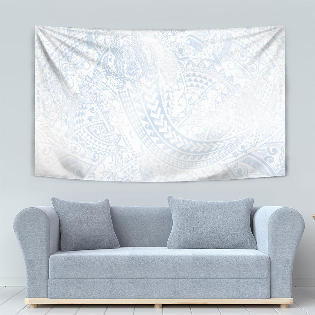 Hawaiian Turtles and Leis Tapestry Tribal Kakau Pattern Airy White Blue Cloud Vibe LT03 - Polynesian Pride