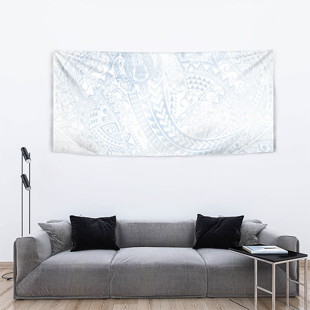 Hawaiian Turtles and Leis Tapestry Tribal Kakau Pattern Airy White Blue Cloud Vibe LT03 - Polynesian Pride