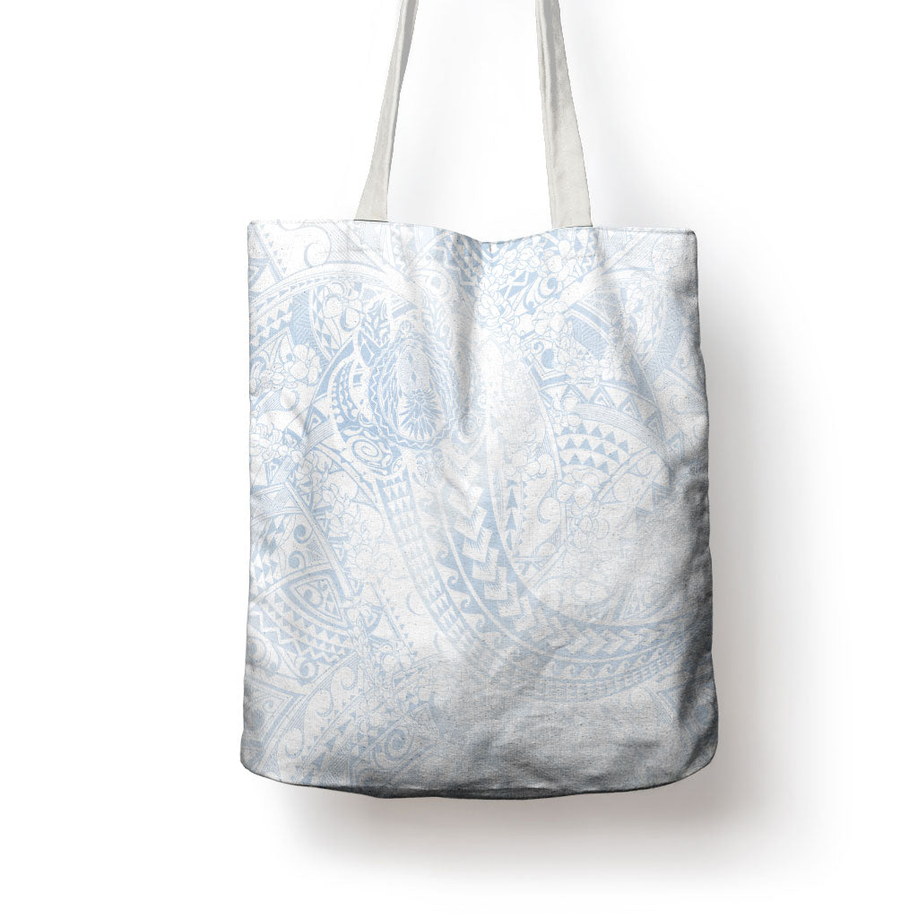 Hawaiian Turtles and Leis Tote Bag Tribal Kakau Pattern Airy White Blue Cloud Vibe LT03 - Polynesian Pride