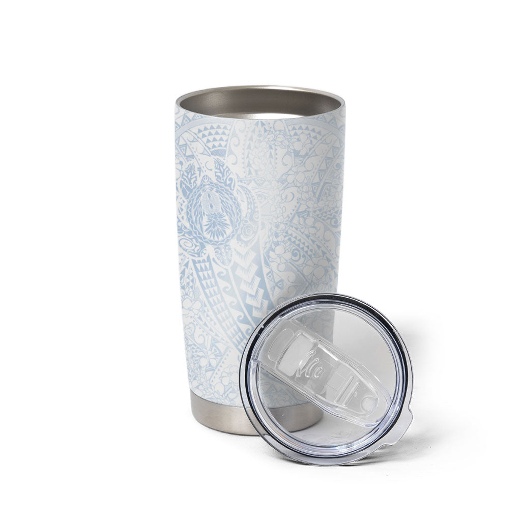Hawaiian Turtles and Leis Tumbler Cup Tribal Kakau Pattern Airy White Blue Cloud Vibe LT03 - Polynesian Pride