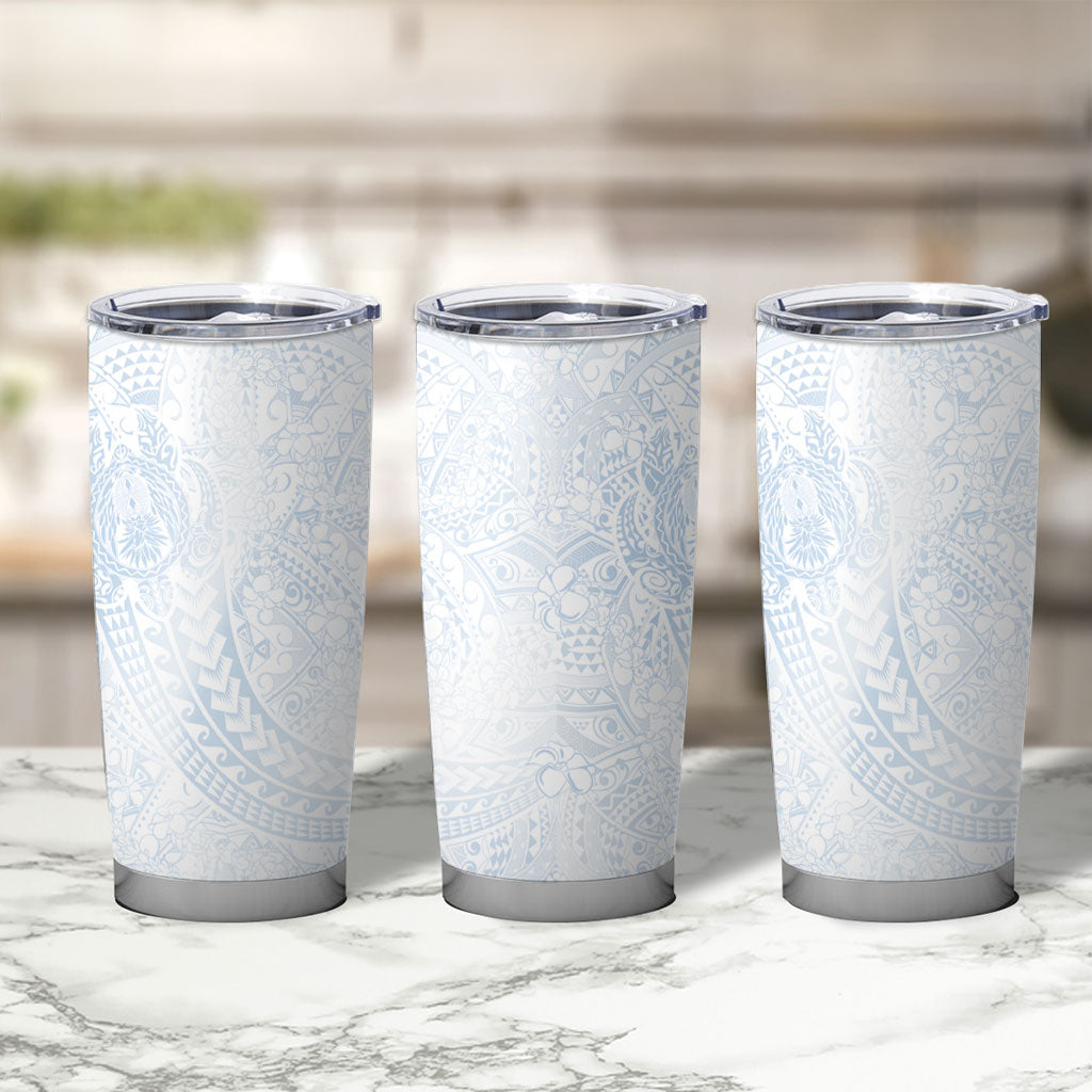 Hawaiian Turtles and Leis Tumbler Cup Tribal Kakau Pattern Airy White Blue Cloud Vibe LT03 - Polynesian Pride