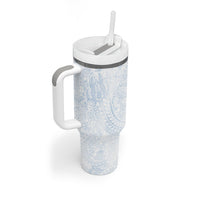 Hawaiian Turtles and Leis Tumbler With Handle Tribal Kakau Pattern Airy White Blue Cloud Vibe LT03 - Polynesian Pride