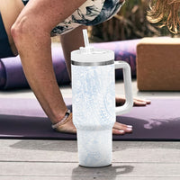 Hawaiian Turtles and Leis Tumbler With Handle Tribal Kakau Pattern Airy White Blue Cloud Vibe LT03 - Polynesian Pride