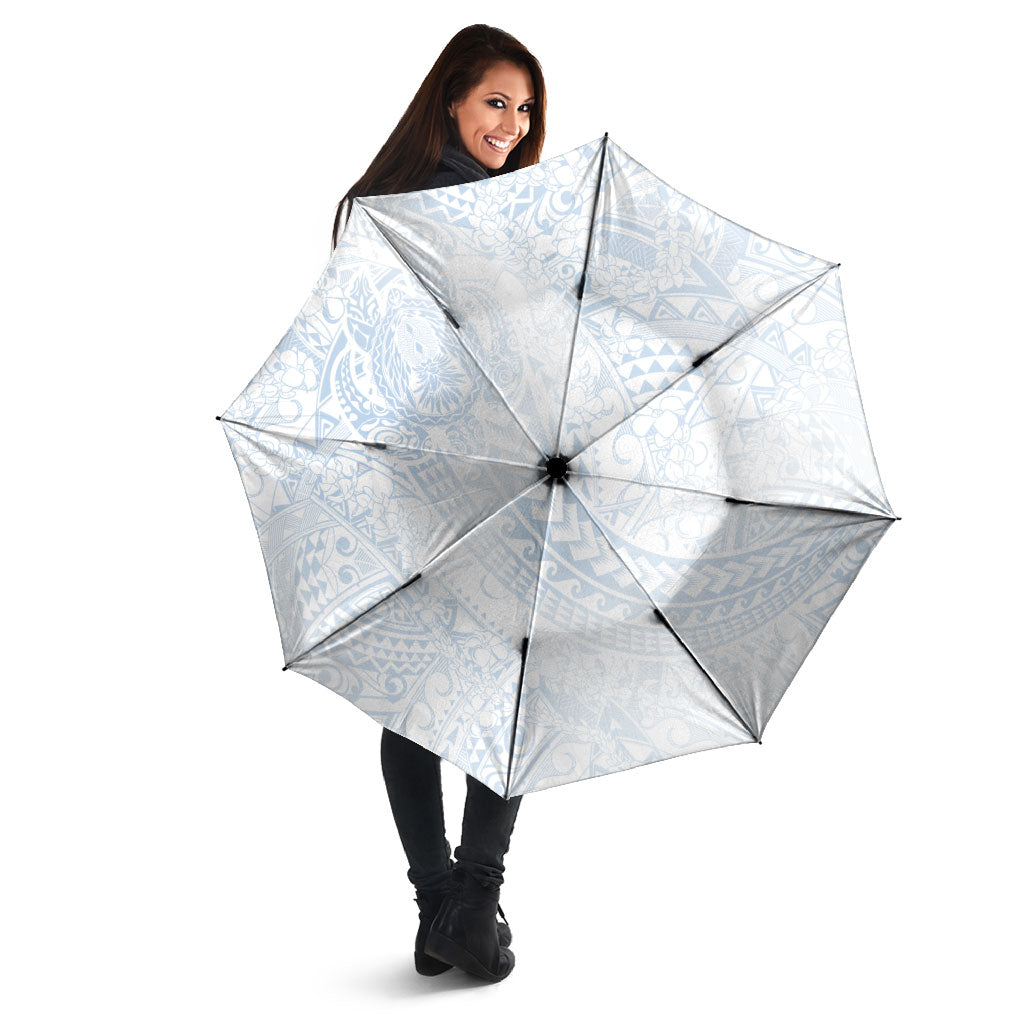 Hawaiian Turtles and Leis Umbrella Tribal Kakau Pattern Airy White Blue Cloud Vibe LT03 - Polynesian Pride