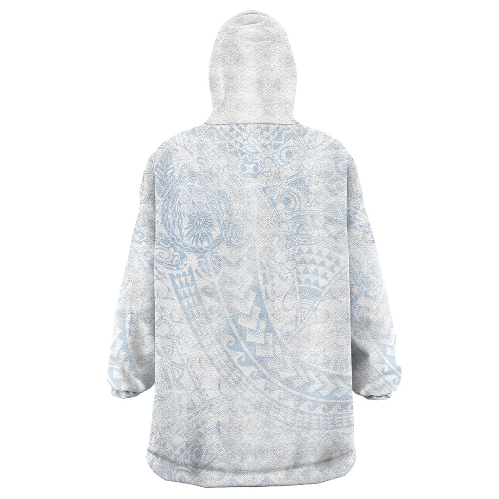 Hawaiian Turtles and Leis Wearable Blanket Hoodie Tribal Kakau Pattern Airy White Blue Cloud Vibe LT03 - Polynesian Pride
