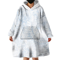 Hawaiian Turtles and Leis Wearable Blanket Hoodie Tribal Kakau Pattern Airy White Blue Cloud Vibe LT03 - Polynesian Pride