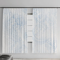 Hawaiian Turtles and Leis Window Curtain Tribal Kakau Pattern Airy White Blue Cloud Vibe LT03 With Hooks White - Polynesian Pride