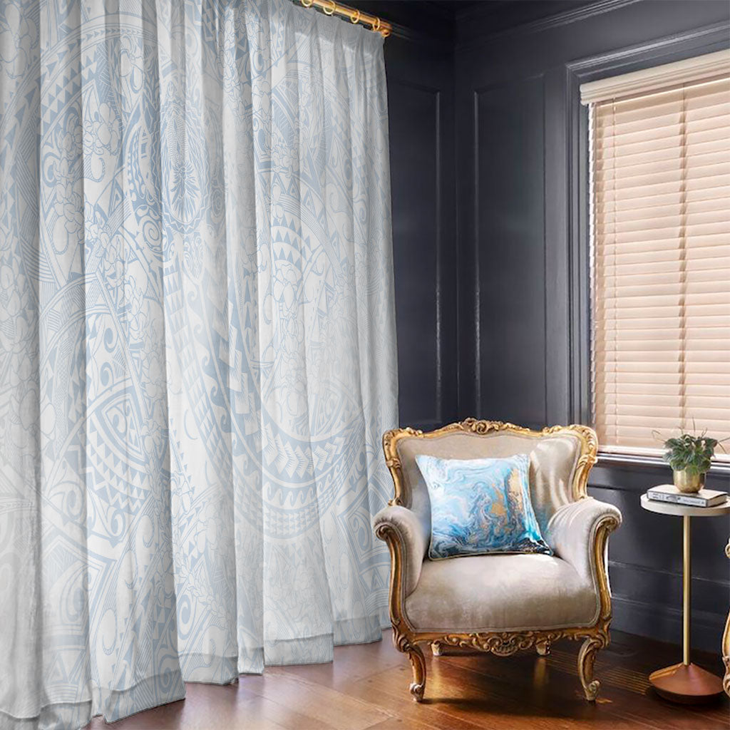 Hawaiian Turtles and Leis Window Curtain Tribal Kakau Pattern Airy White Blue Cloud Vibe LT03 - Polynesian Pride