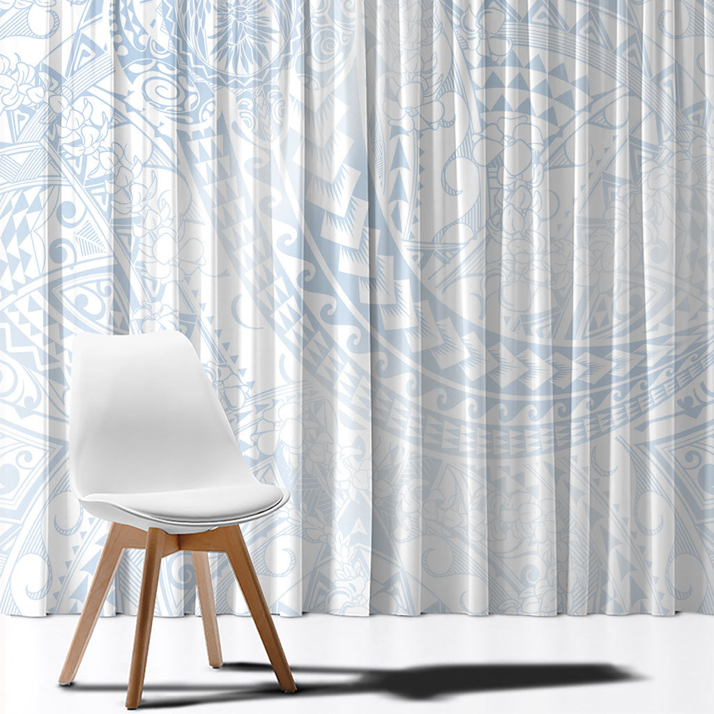 Hawaiian Turtles and Leis Window Curtain Tribal Kakau Pattern Airy White Blue Cloud Vibe LT03 - Polynesian Pride