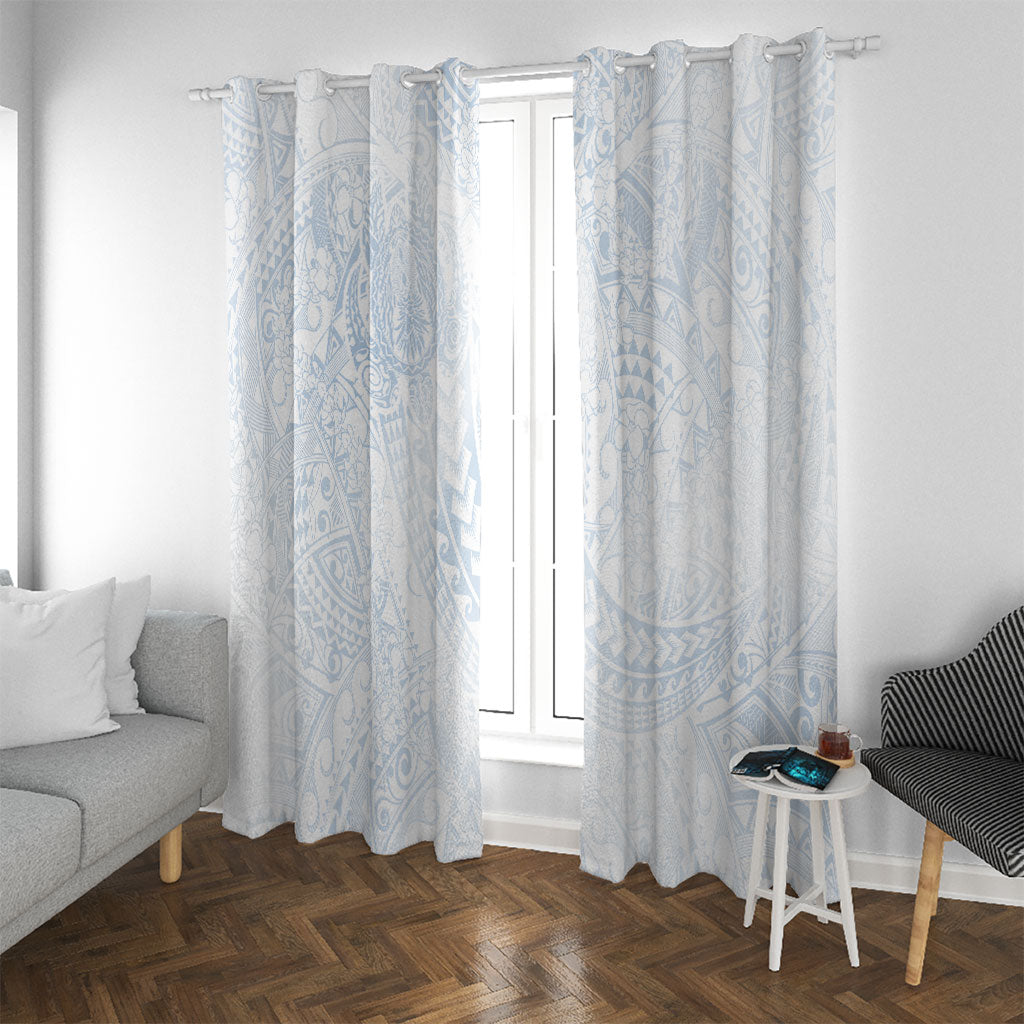 Hawaiian Turtles and Leis Window Curtain Tribal Kakau Pattern Airy White Blue Cloud Vibe LT03 With Grommets White - Polynesian Pride