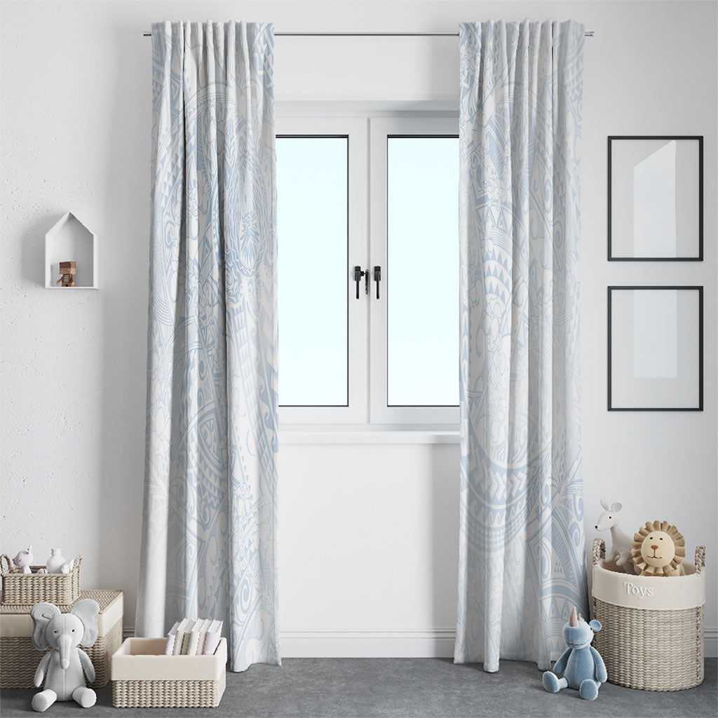 Hawaiian Turtles and Leis Window Curtain Tribal Kakau Pattern Airy White Blue Cloud Vibe LT03 - Polynesian Pride