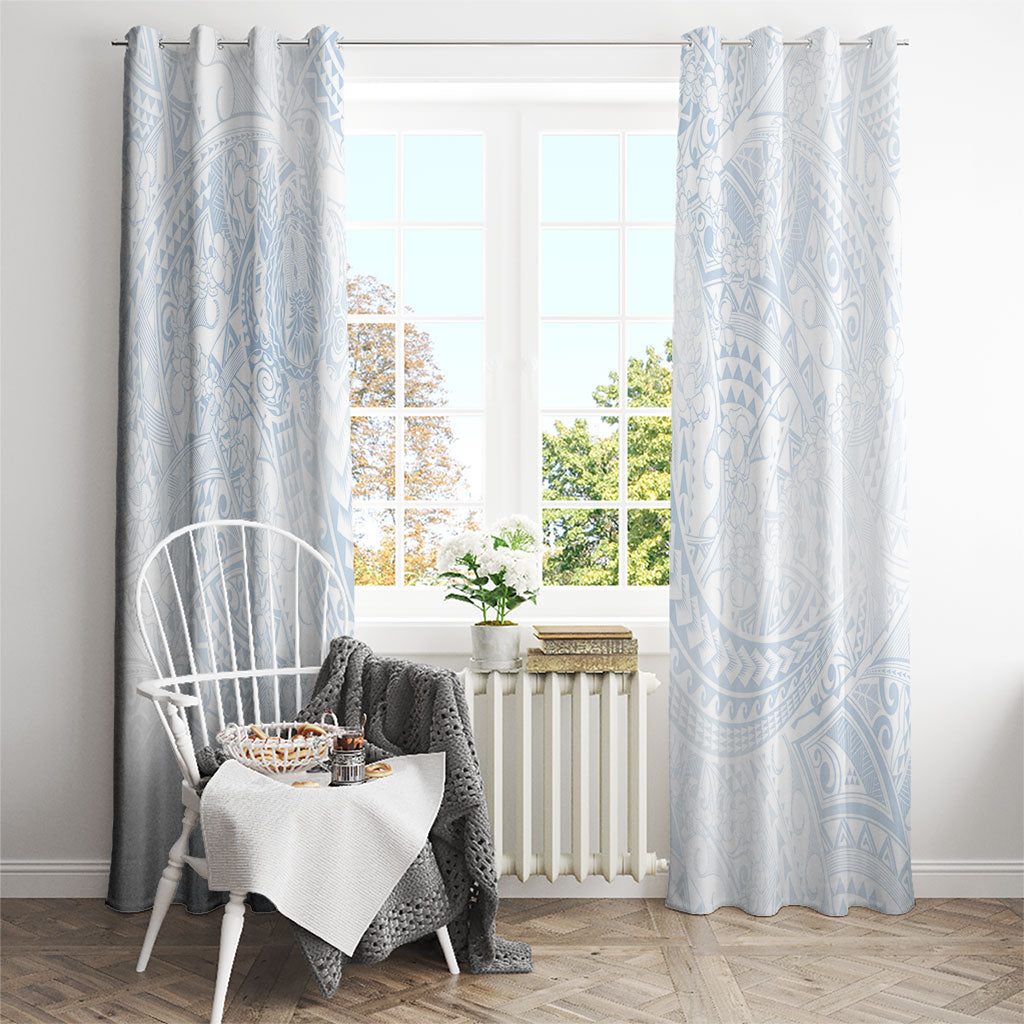 Hawaiian Turtles and Leis Window Curtain Tribal Kakau Pattern Airy White Blue Cloud Vibe LT03 - Polynesian Pride