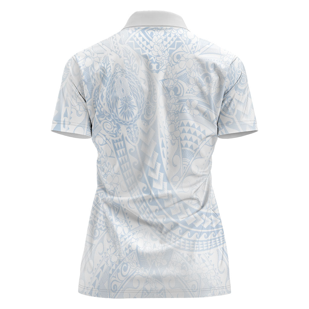 Hawaiian Turtles and Leis Women Polo Shirt Tribal Kakau Pattern Airy White Blue Cloud Vibe LT03 - Polynesian Pride