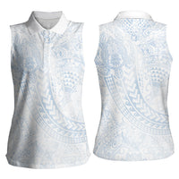 Hawaiian Turtles and Leis Women Sleeveless Polo Shirt Tribal Kakau Pattern Airy White Blue Cloud Vibe LT03 - Polynesian Pride