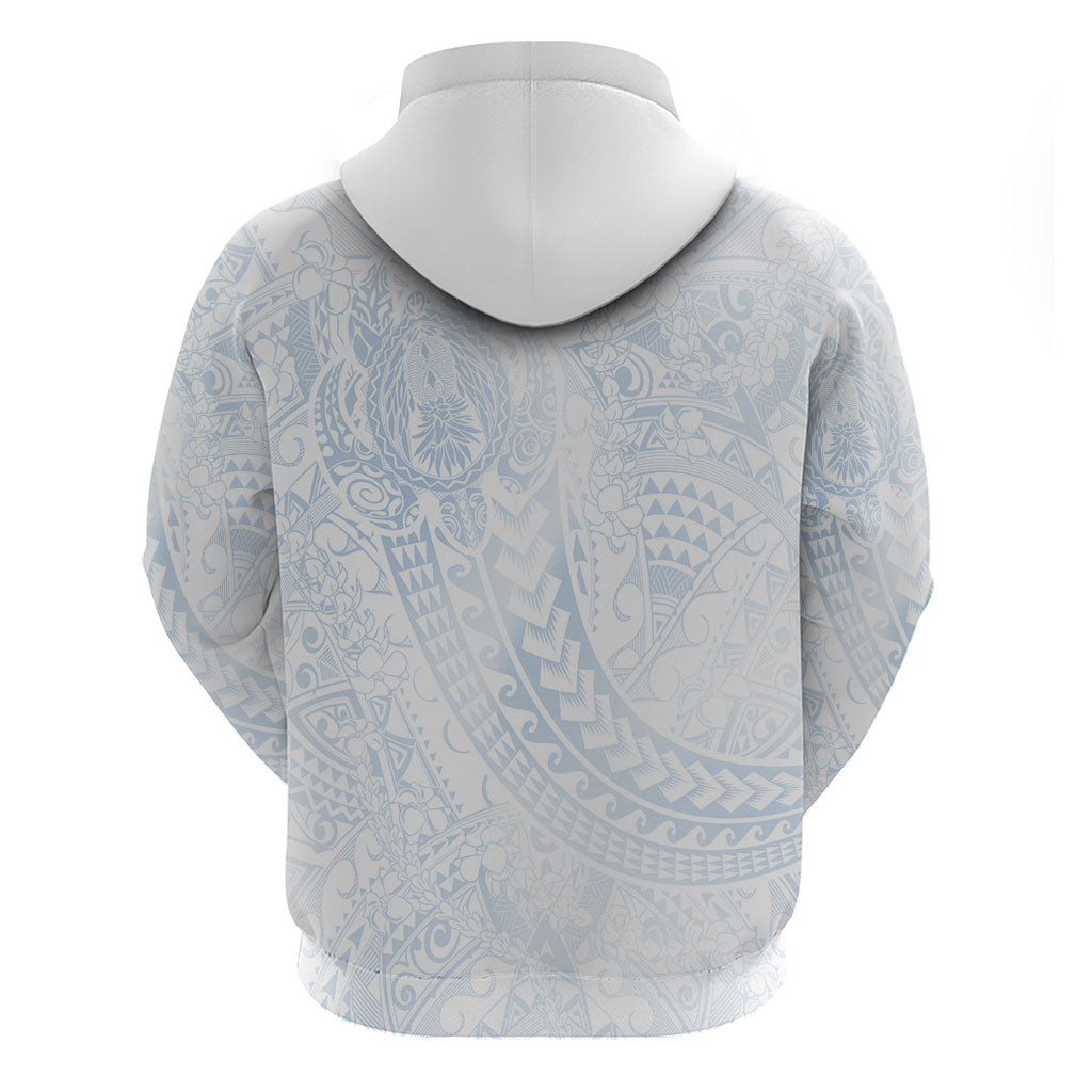 Hawaiian Turtles and Leis Zip Hoodie Tribal Kakau Pattern Airy White Blue Cloud Vibe LT03 - Polynesian Pride