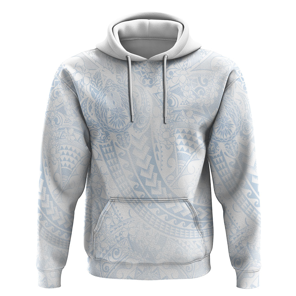 Hawaiian Turtles and Leis Zip Hoodie Tribal Kakau Pattern Airy White Blue Cloud Vibe LT03 Pullover Hoodie White - Polynesian Pride