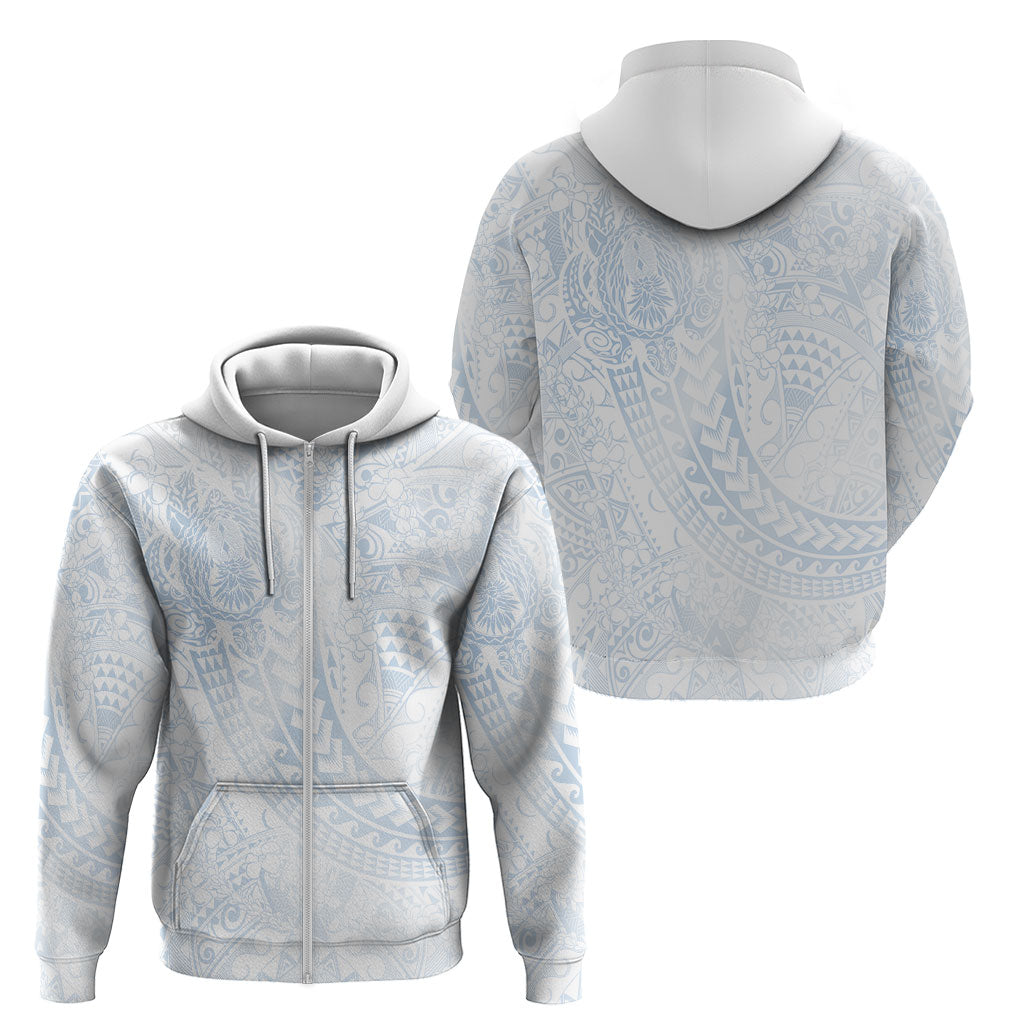 Hawaiian Turtles and Leis Zip Hoodie Tribal Kakau Pattern Airy White Blue Cloud Vibe LT03 - Polynesian Pride