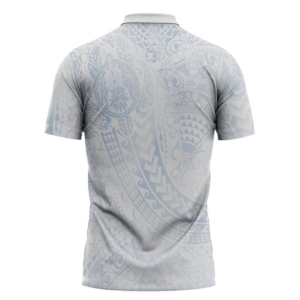 Hawaiian Turtles and Leis Zipper Polo Shirt Tribal Kakau Pattern Airy White Blue Cloud Vibe LT03 - Polynesian Pride