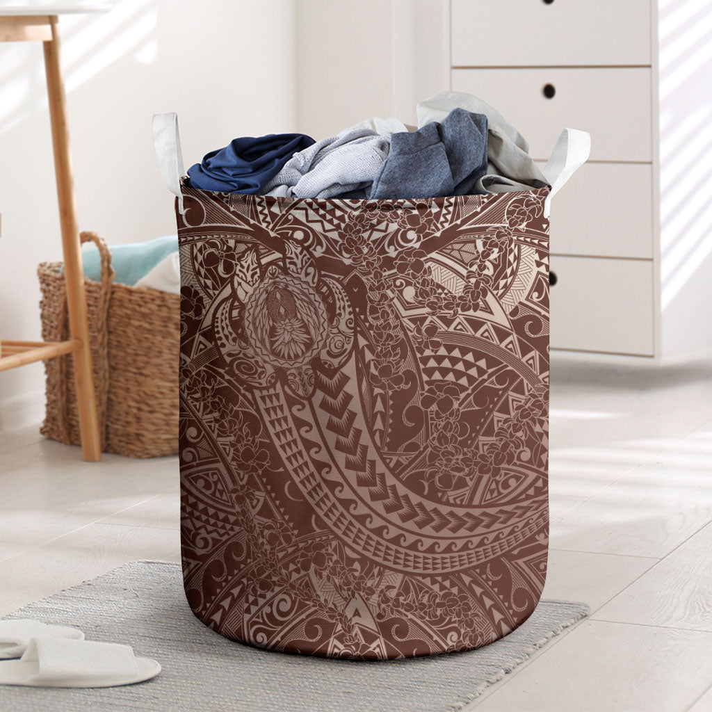 Hawaiian Turtles and Leis Laundry Basket Tribal Kakau Pattern Mocha Mousse Color LT03 Mocha Mousse - Polynesian Pride