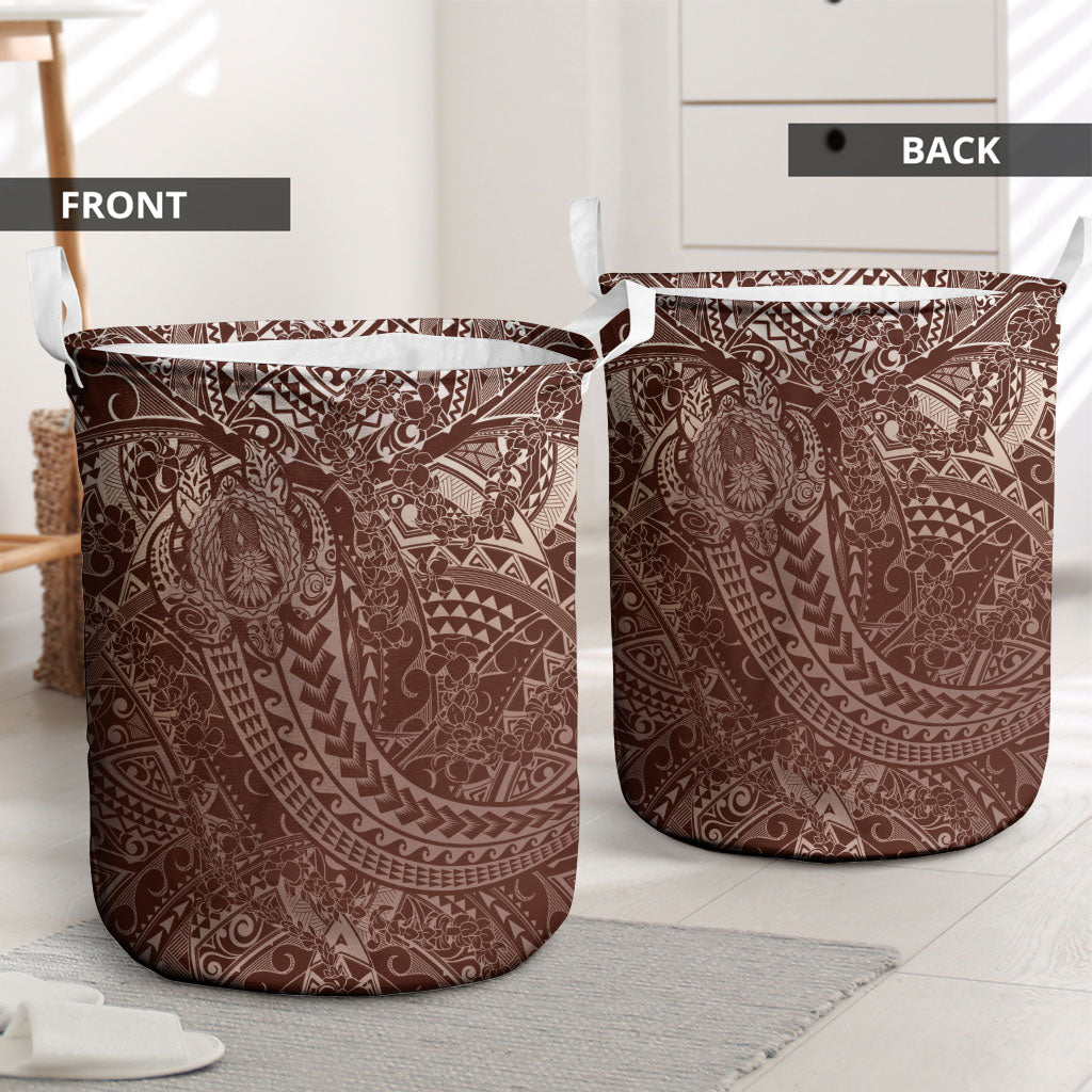 Hawaiian Turtles and Leis Laundry Basket Tribal Kakau Pattern Mocha Mousse Color LT03 - Polynesian Pride