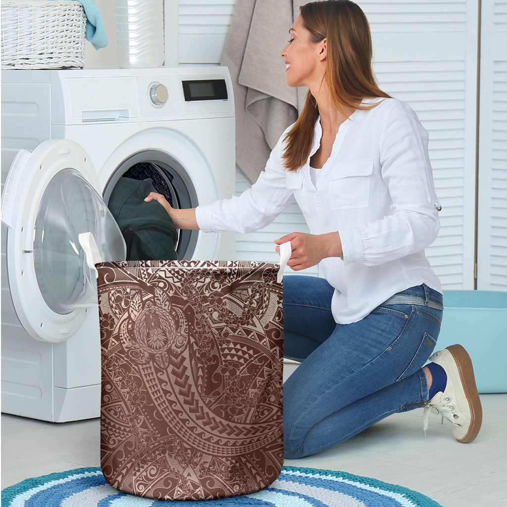 Hawaiian Turtles and Leis Laundry Basket Tribal Kakau Pattern Mocha Mousse Color LT03 - Polynesian Pride