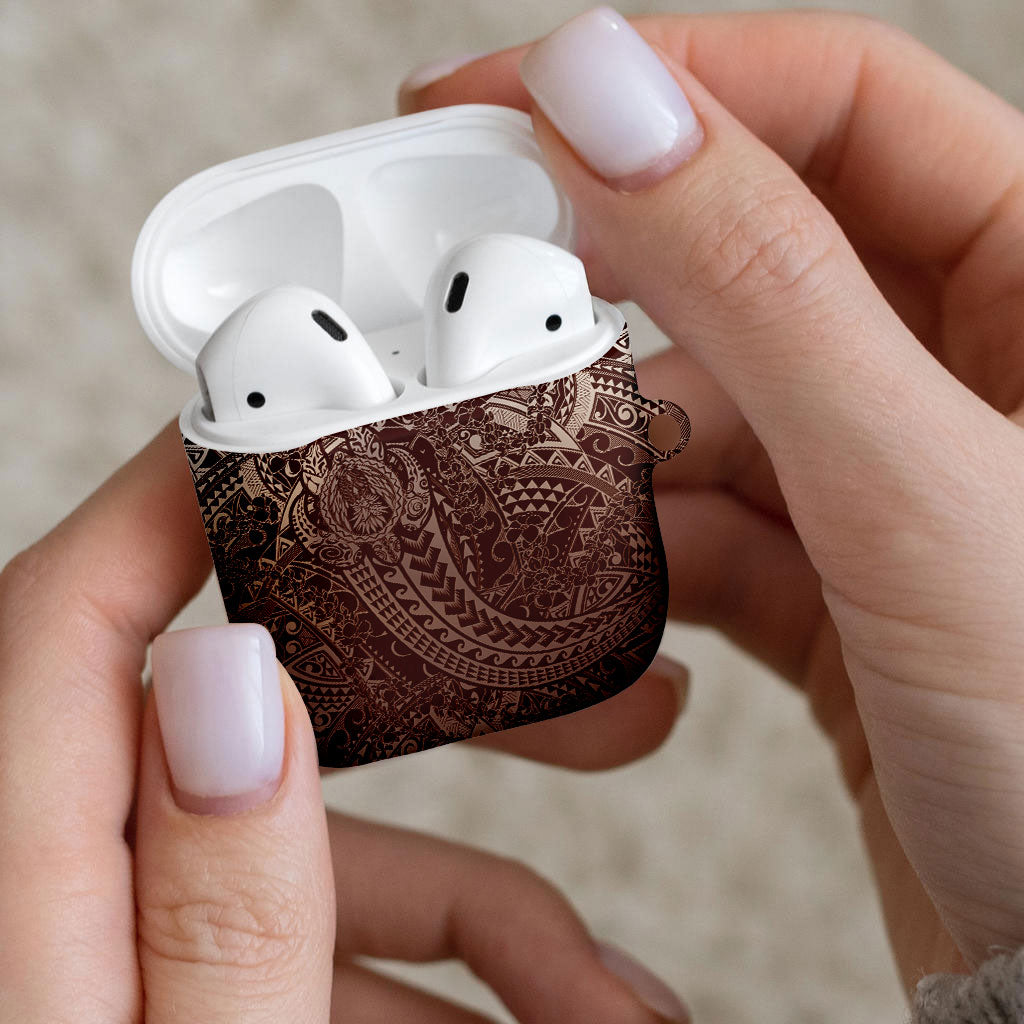 Hawaiian Turtles and Leis AirPods Case Tribal Kakau Pattern Mocha Mousse Color LT03 - Polynesian Pride