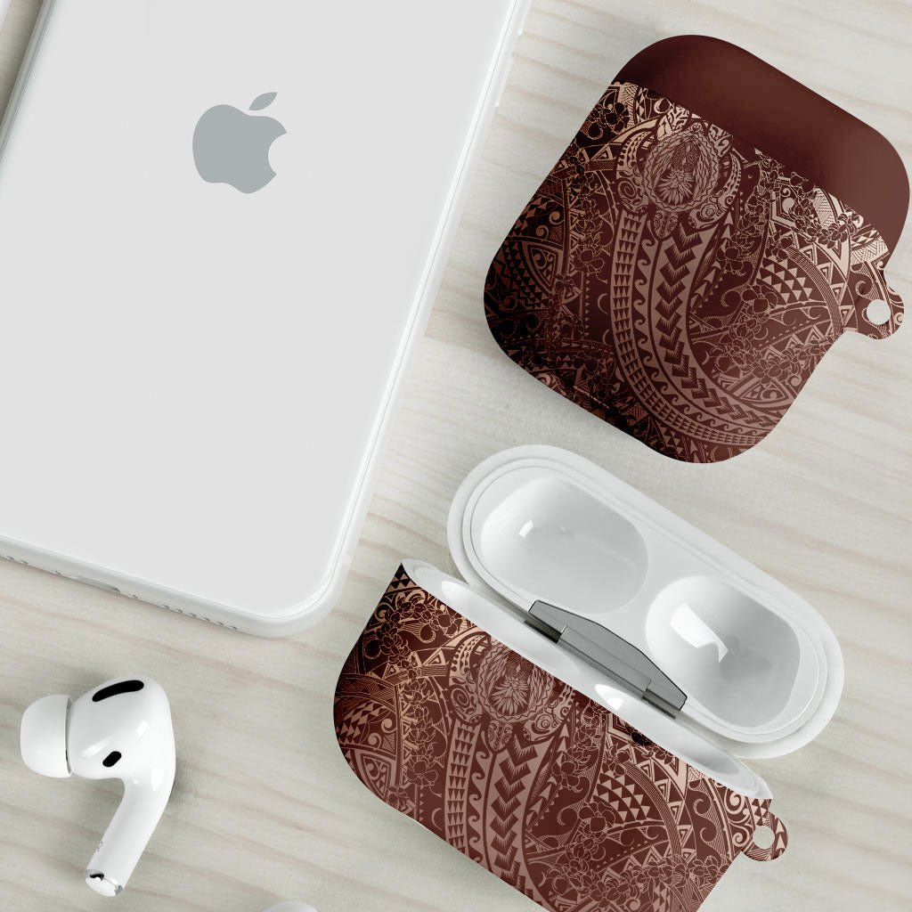Hawaiian Turtles and Leis AirPods Case Tribal Kakau Pattern Mocha Mousse Color LT03 - Polynesian Pride