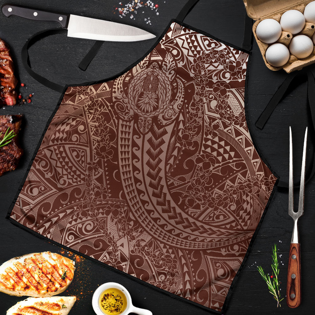 Hawaiian Turtles and Leis Apron Tribal Kakau Pattern Mocha Mousse Color LT03 Mocha Mousse - Polynesian Pride