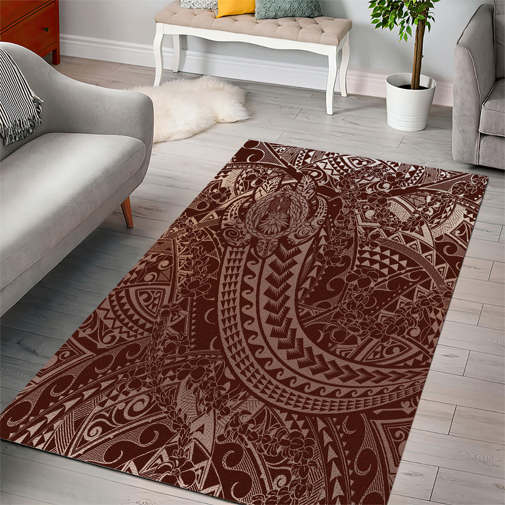 Hawaiian Turtles and Leis Area Rug Tribal Kakau Pattern Mocha Mousse Color LT03 - Polynesian Pride