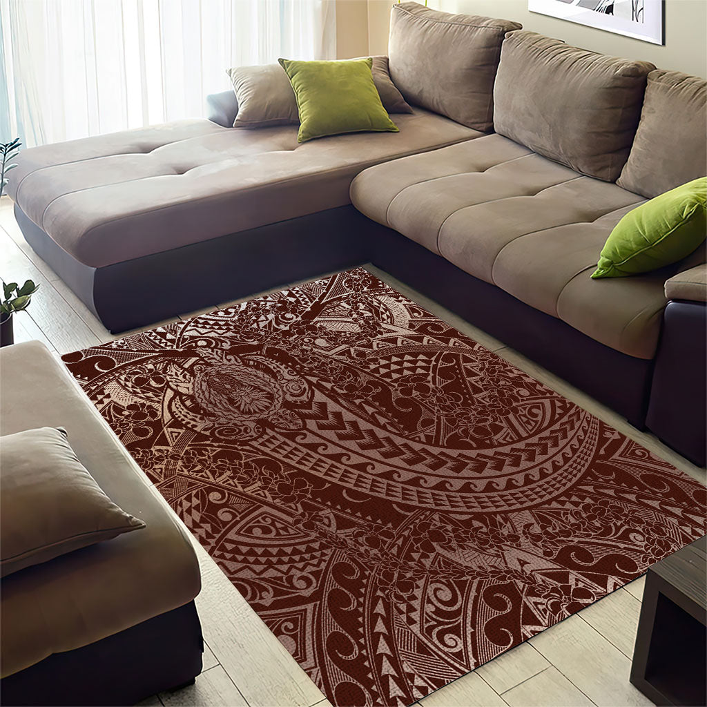 Hawaiian Turtles and Leis Area Rug Tribal Kakau Pattern Mocha Mousse Color LT03 - Polynesian Pride