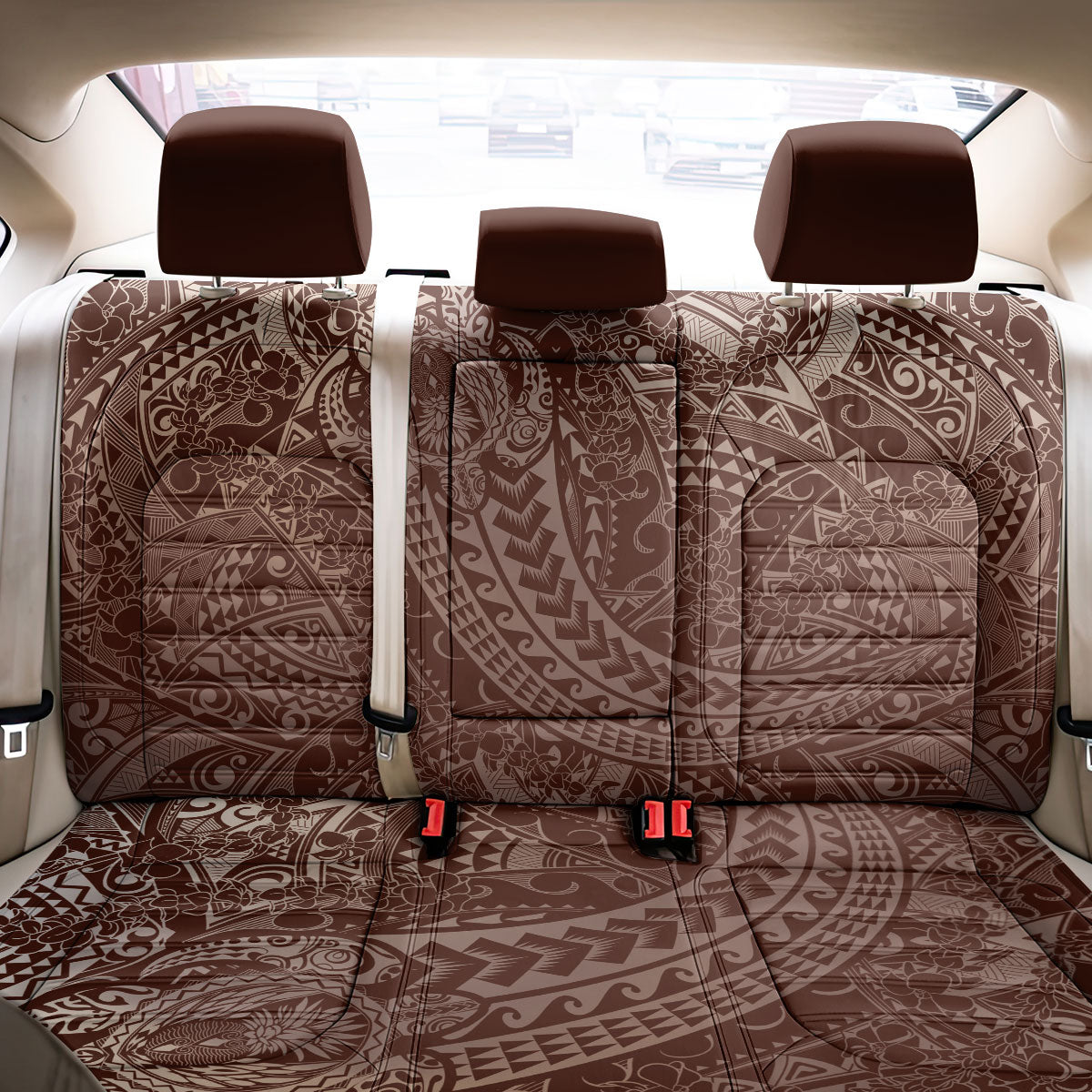 Hawaiian Turtles and Leis Back Car Seat Cover Tribal Kakau Pattern Mocha Mousse Color LT03 - Polynesian Pride