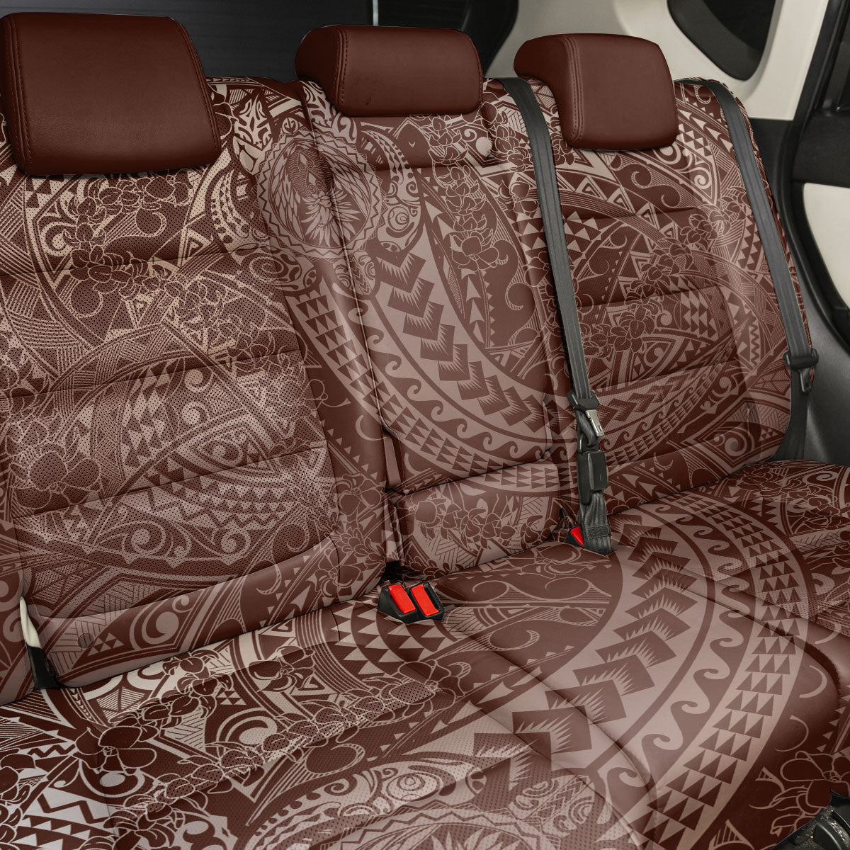 Hawaiian Turtles and Leis Back Car Seat Cover Tribal Kakau Pattern Mocha Mousse Color LT03 - Polynesian Pride