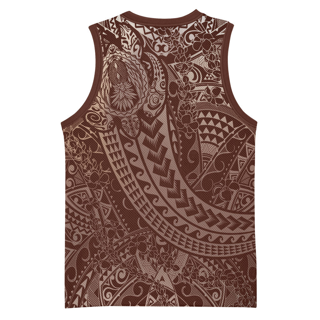 Hawaiian Turtles and Leis Basketball Jersey Tribal Kakau Pattern Mocha Mousse Color LT03 - Polynesian Pride