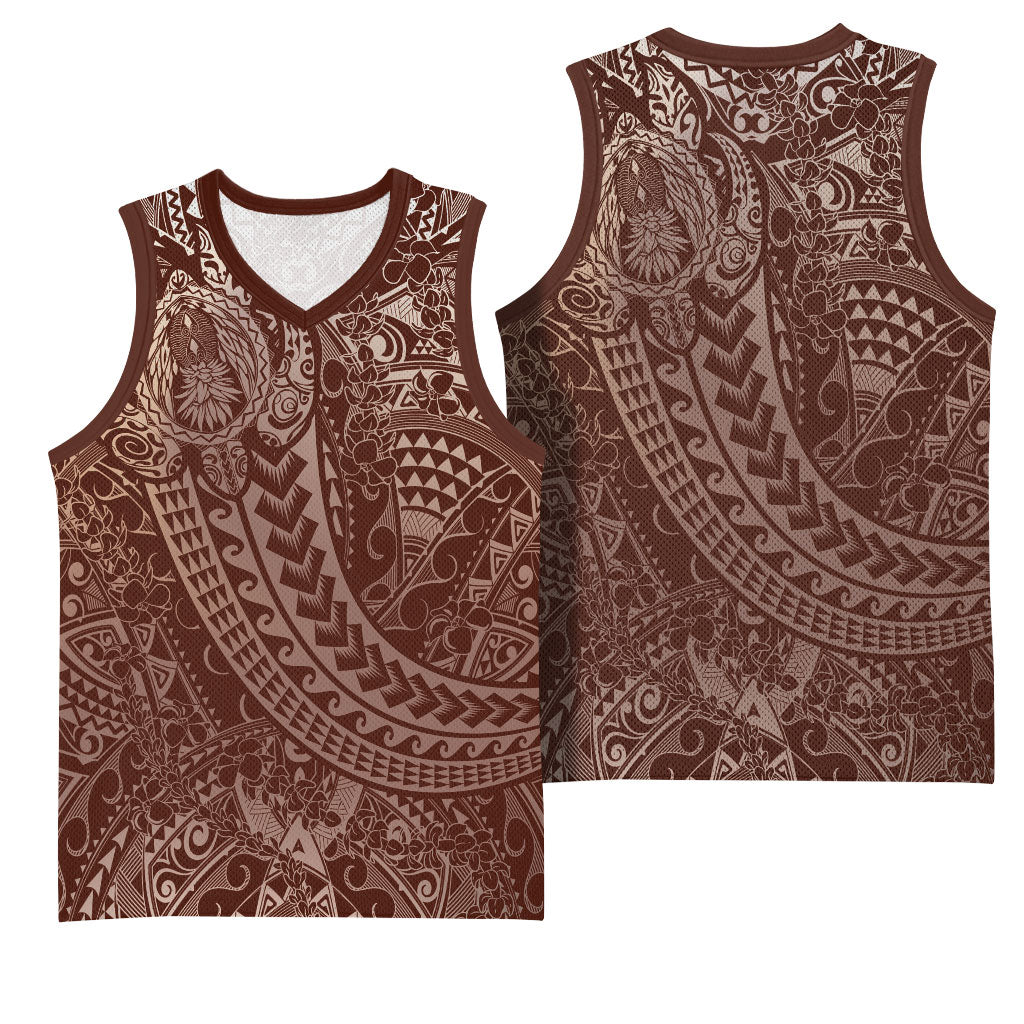 Hawaiian Turtles and Leis Basketball Jersey Tribal Kakau Pattern Mocha Mousse Color LT03 - Polynesian Pride