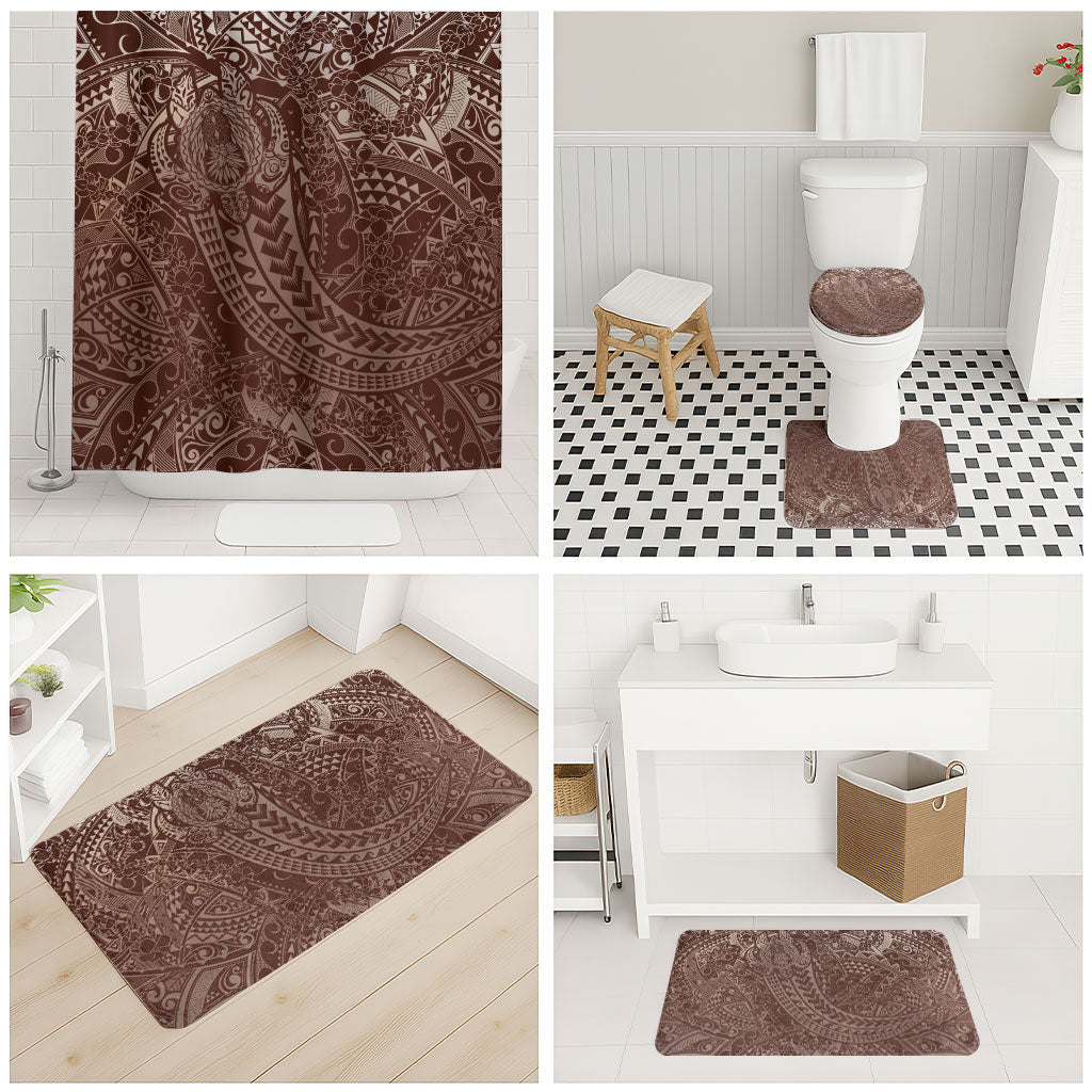 Hawaiian Turtles and Leis Bathroom Set Tribal Kakau Pattern Mocha Mousse Color LT03 - Polynesian Pride