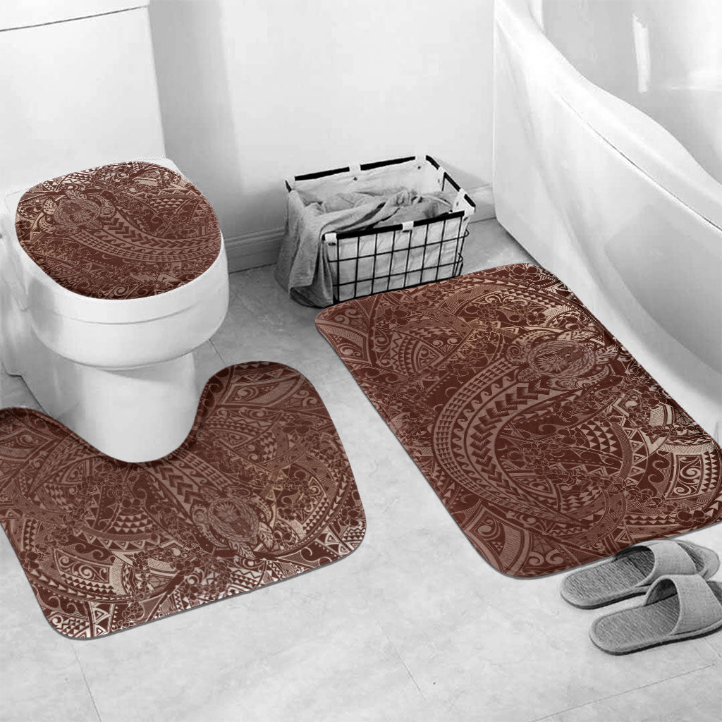 Hawaiian Turtles and Leis Bathroom Set Tribal Kakau Pattern Mocha Mousse Color LT03 Mat Set Only (3 pcs) One Size Mocha Mousse - Polynesian Pride