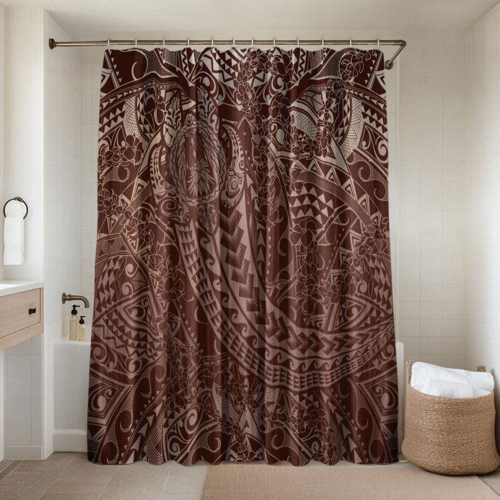 Hawaiian Turtles and Leis Bathroom Set Tribal Kakau Pattern Mocha Mousse Color LT03 Shower Curtain Only Mocha Mousse - Polynesian Pride