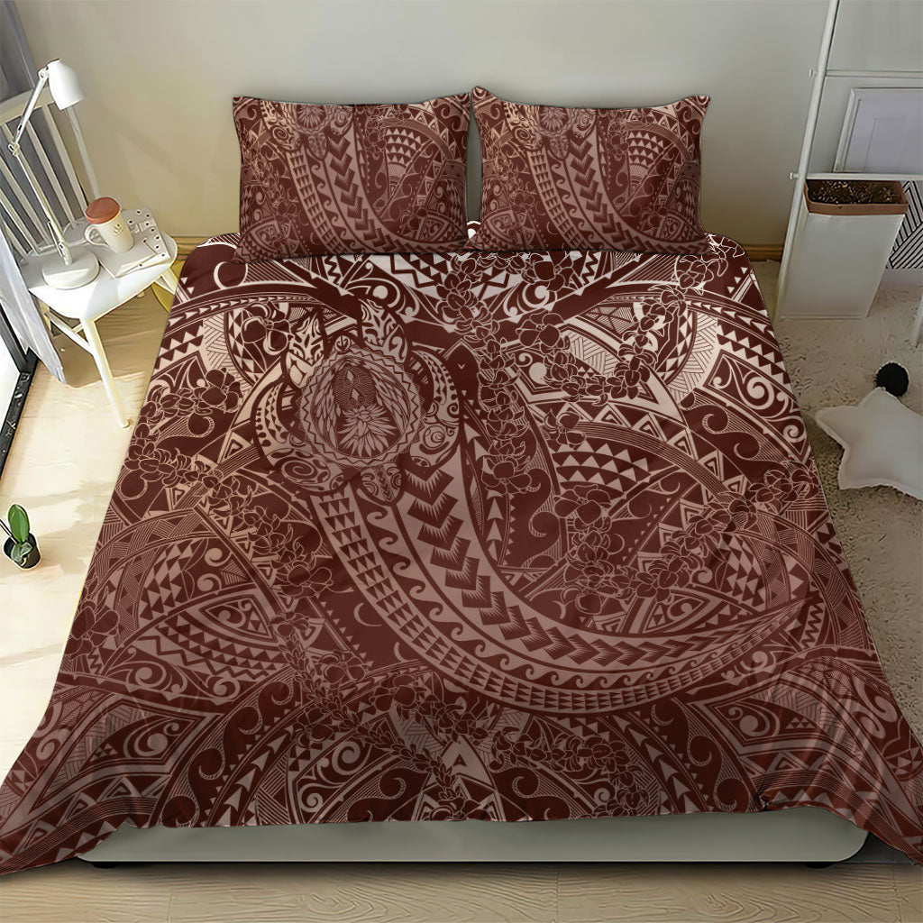 Hawaiian Turtles and Leis Bedding Set Tribal Kakau Pattern Mocha Mousse Color LT03 - Polynesian Pride