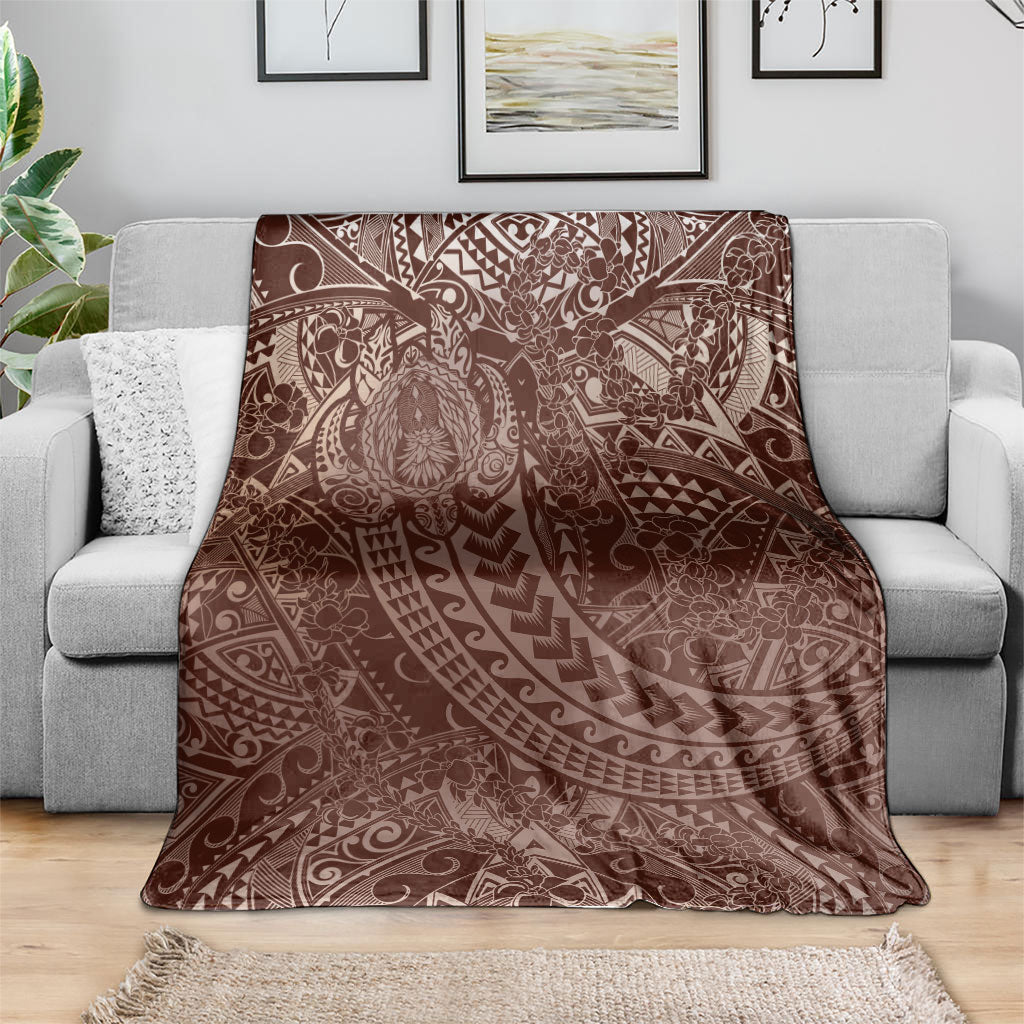 Hawaiian Turtles and Leis Blanket Tribal Kakau Pattern Mocha Mousse Color LT03 - Polynesian Pride
