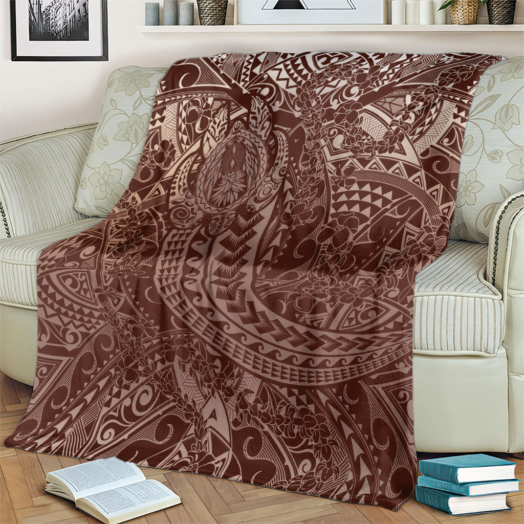 Hawaiian Turtles and Leis Blanket Tribal Kakau Pattern Mocha Mousse Color LT03 - Polynesian Pride