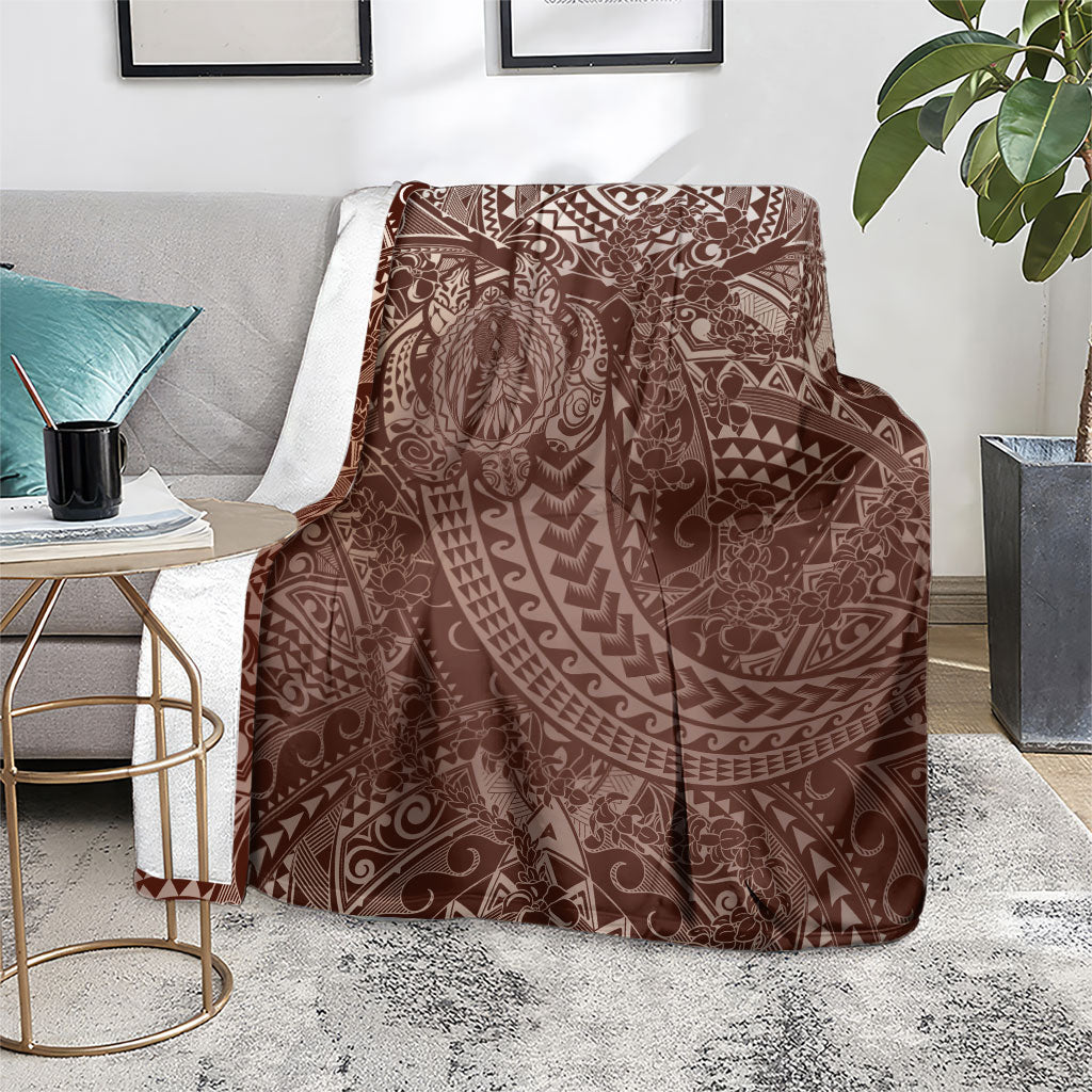Hawaiian Turtles and Leis Blanket Tribal Kakau Pattern Mocha Mousse Color LT03 - Polynesian Pride
