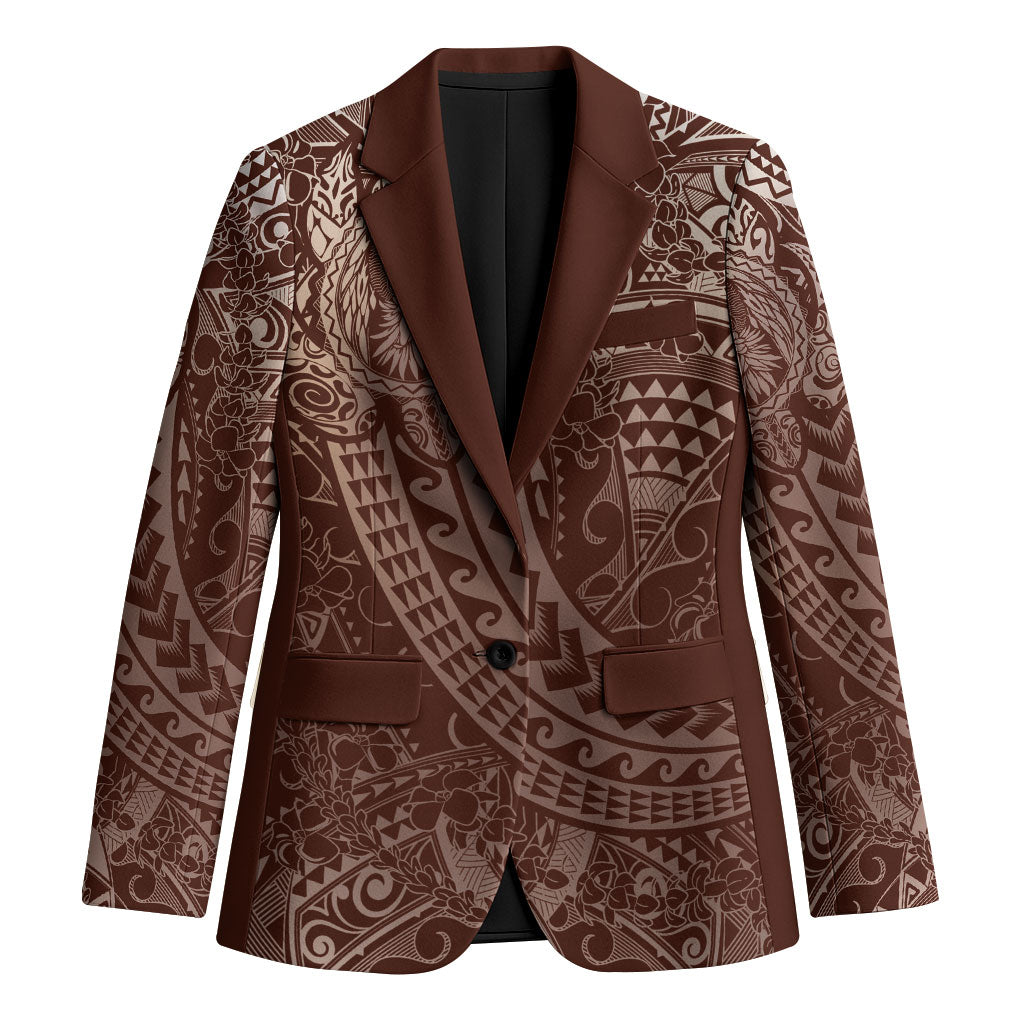 Hawaiian Turtles and Leis Blazer Tribal Kakau Pattern Mocha Mousse Color LT03 Unisex Mocha Mousse - Polynesian Pride