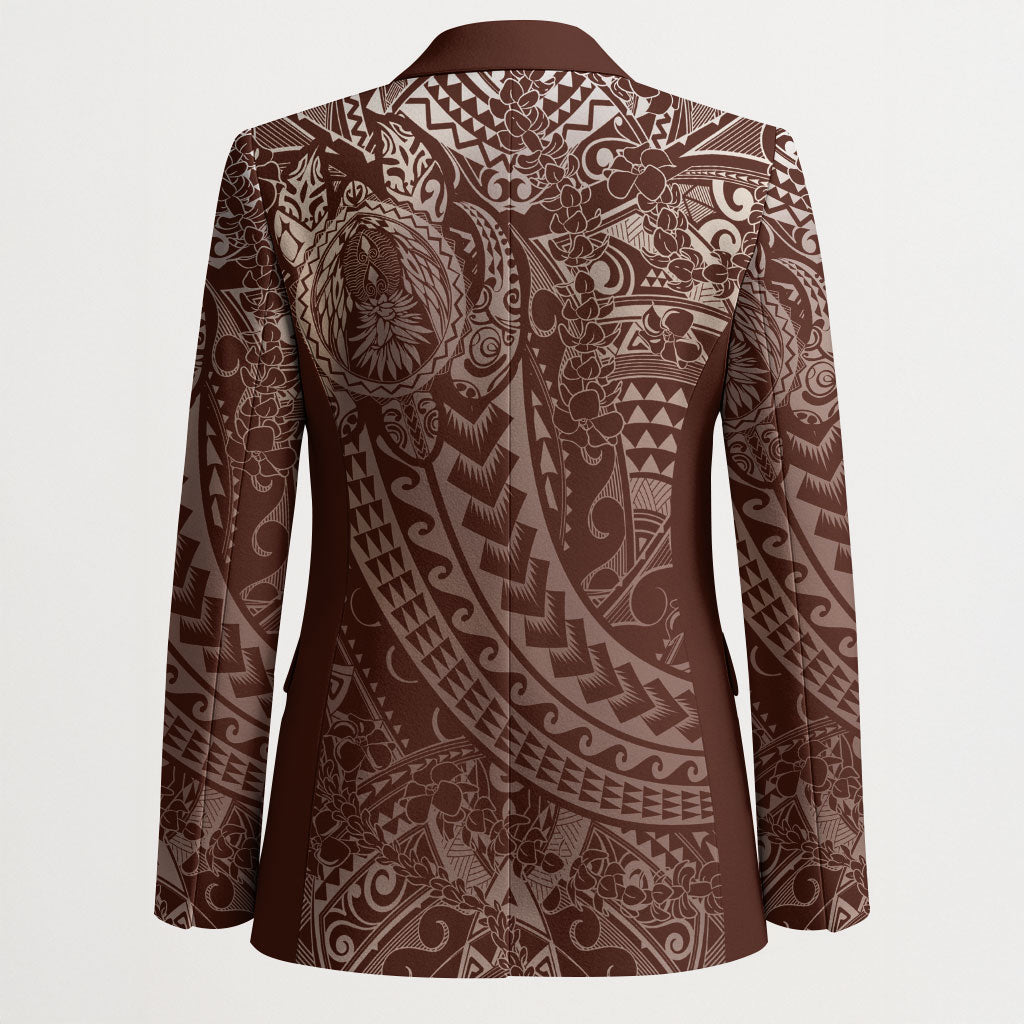 Hawaiian Turtles and Leis Blazer Tribal Kakau Pattern Mocha Mousse Color LT03 - Polynesian Pride