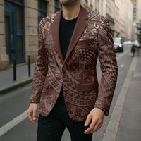 Hawaiian Turtles and Leis Blazer Tribal Kakau Pattern Mocha Mousse Color LT03 - Polynesian Pride