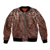 Hawaiian Turtles and Leis Bomber Jacket Tribal Kakau Pattern Mocha Mousse Color LT03 Unisex Mocha Mousse - Polynesian Pride