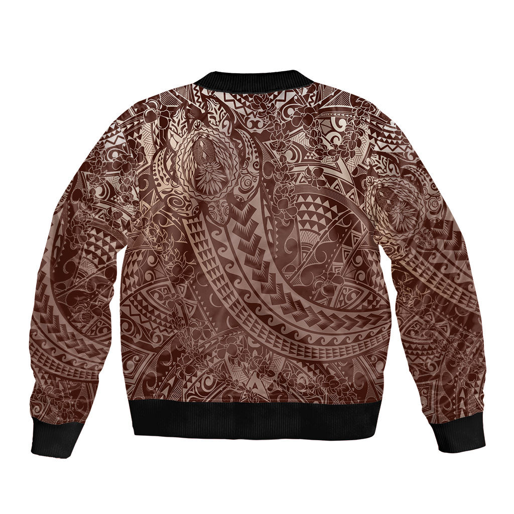 Hawaiian Turtles and Leis Bomber Jacket Tribal Kakau Pattern Mocha Mousse Color LT03 - Polynesian Pride
