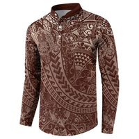 Hawaiian Turtles and Leis Button Sweatshirt Tribal Kakau Pattern Mocha Mousse Color LT03 - Polynesian Pride