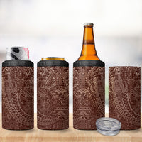 Hawaiian Turtles and Leis 4 in 1 Can Cooler Tumbler Tribal Kakau Pattern Mocha Mousse Color LT03 - Polynesian Pride